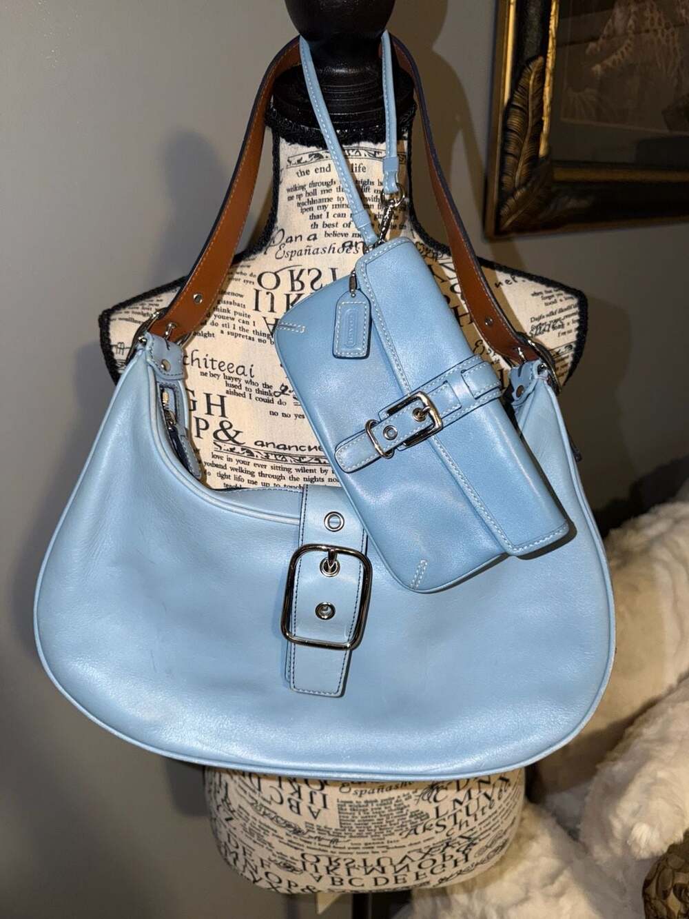 2004 Coach baby blue buckle Soho y2k shoulder bag and Wristlee